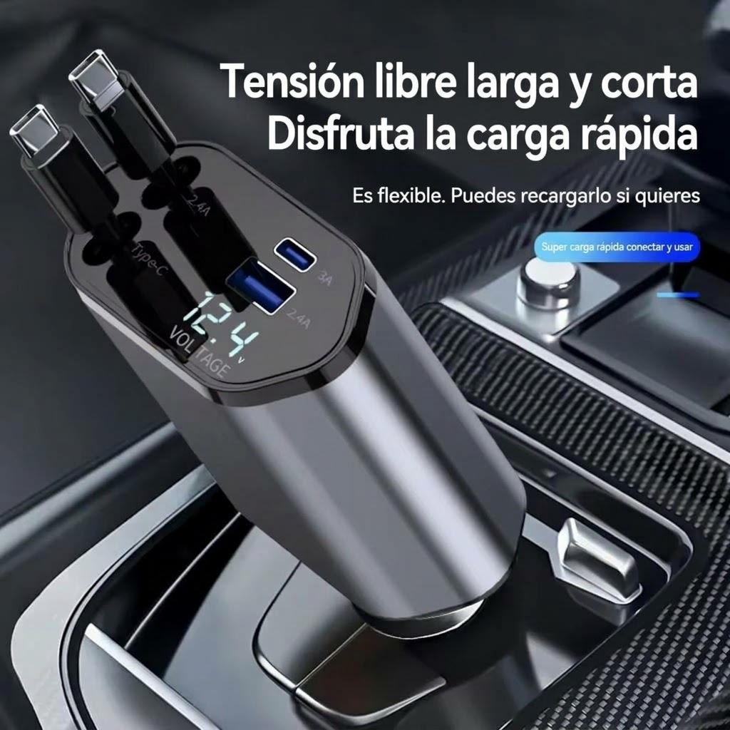 Cargador de coche retráctil 4 en 1 Carga Rápida 2