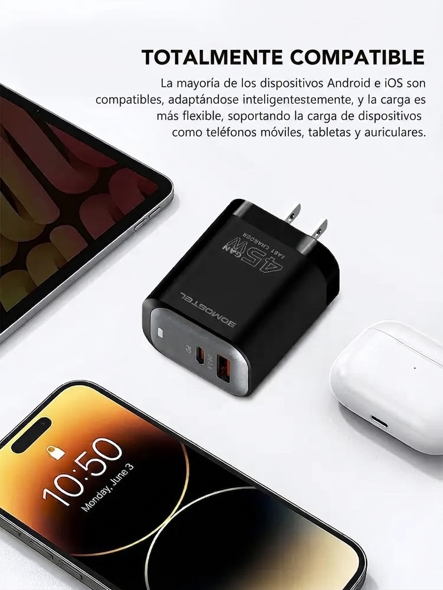 Cargador de 45W certificado carga rápida 3