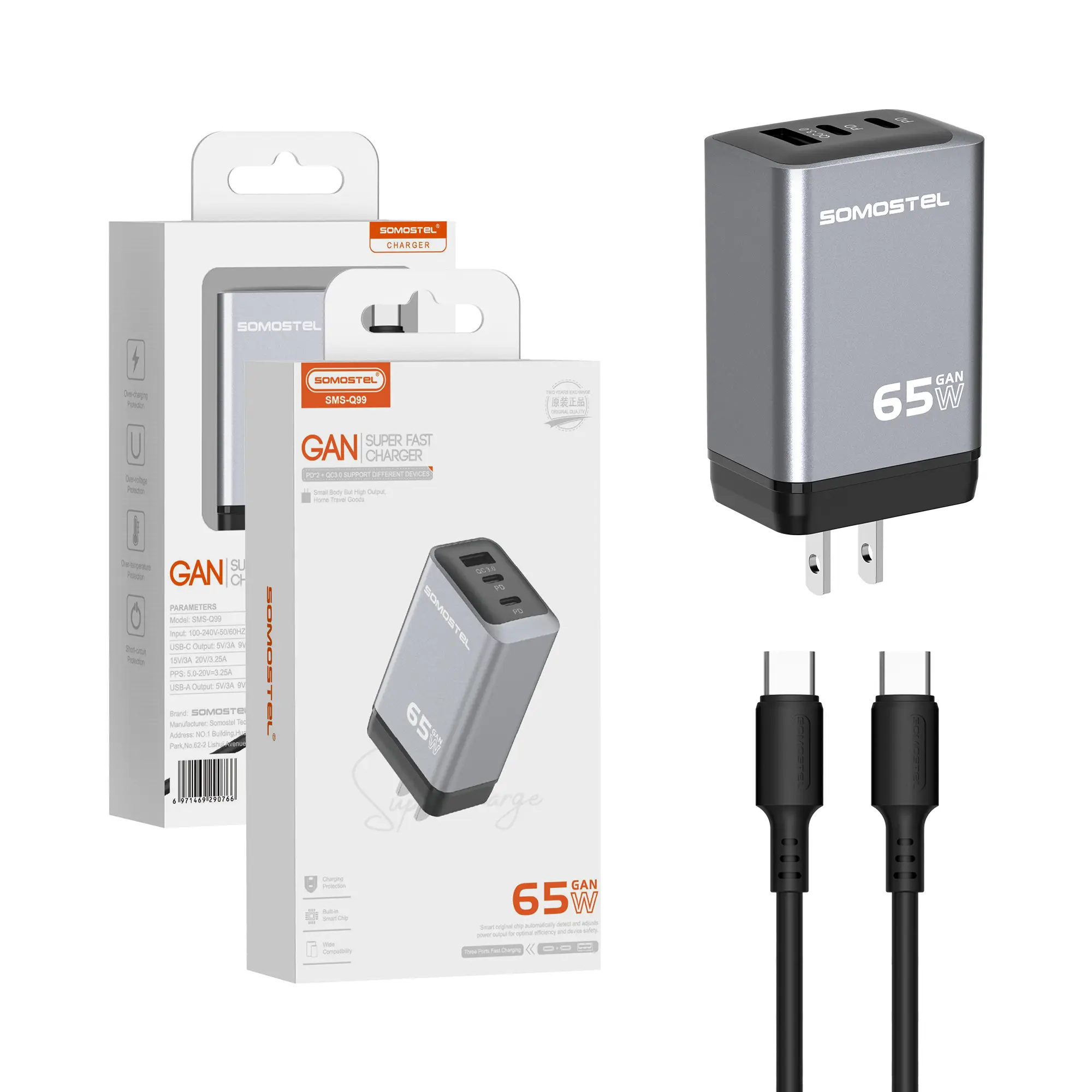 Cargador de 65W C-C Super Carga Rápida